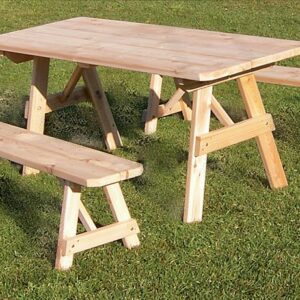 Traditional Cedar Table w/ 2 Benches-0