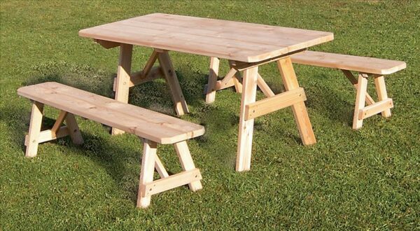 Traditional Cedar Table w/ 2 Benches-0