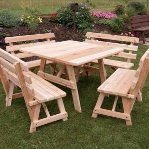 Square Cedar Table w/ 4 Backed Benches-0