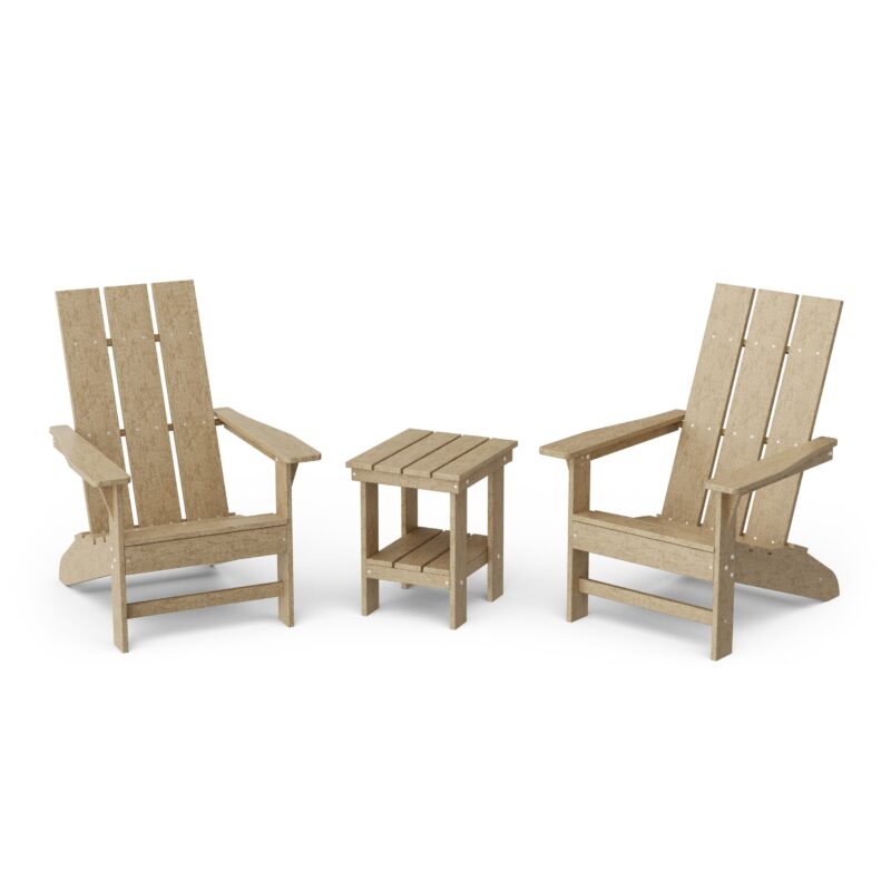 Freedom 3-Piece Modern Adirondack Set with Side Table - Weathered Wood